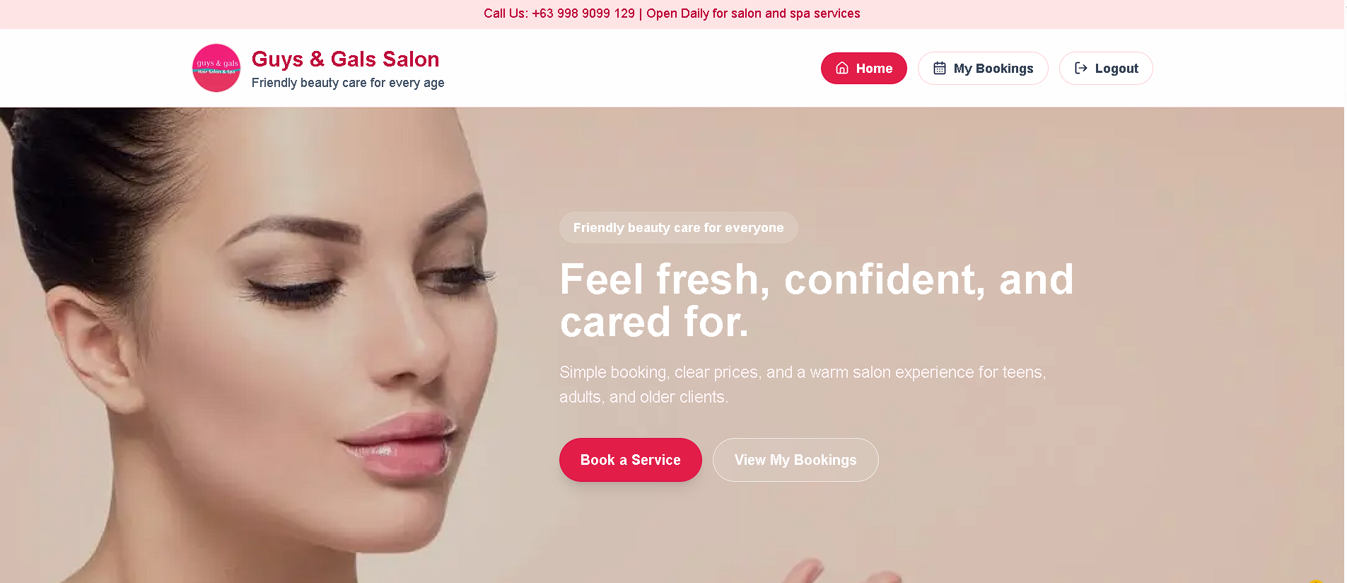 Guys and Gals Salon Booking Website